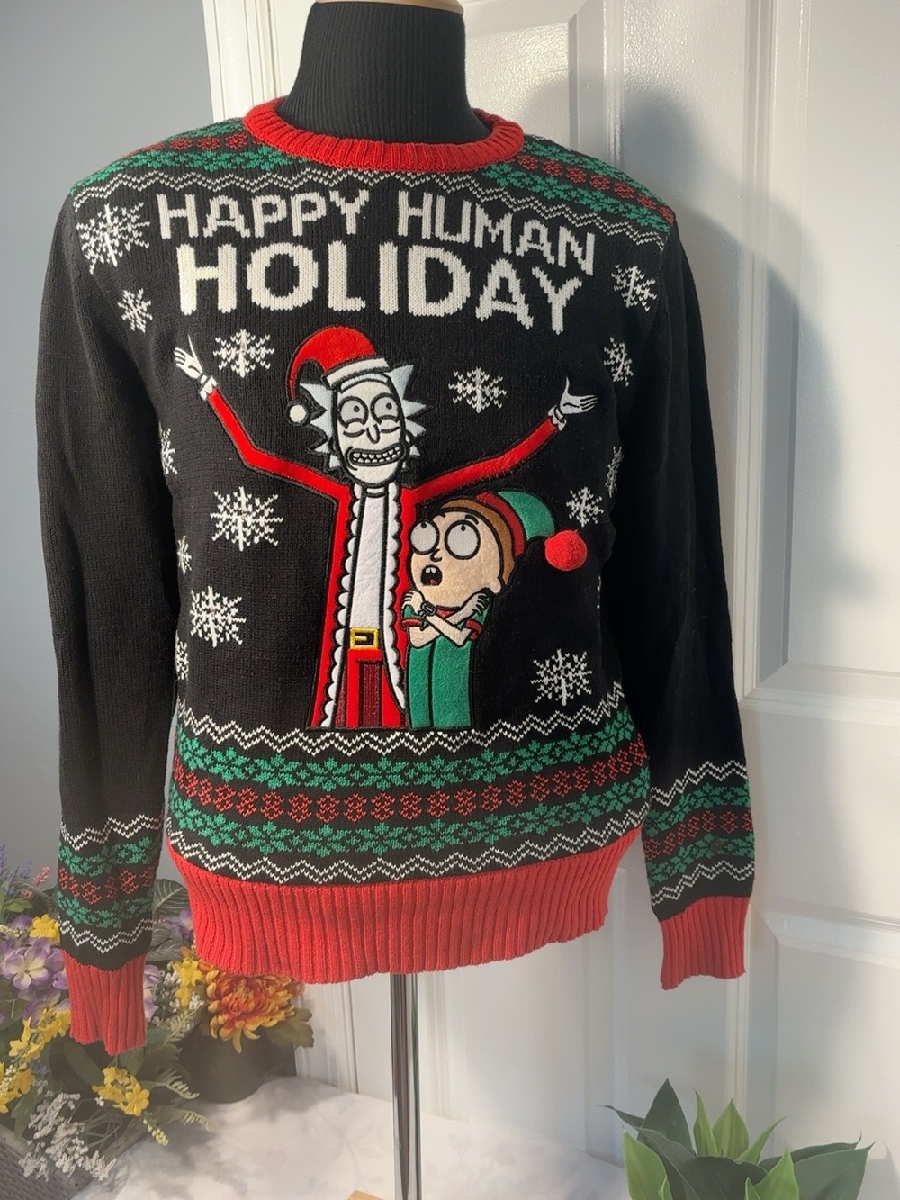Men’s Rick and Morty Light-Up Christmas Ugly Sweater Size Small - Picture 2 of 8